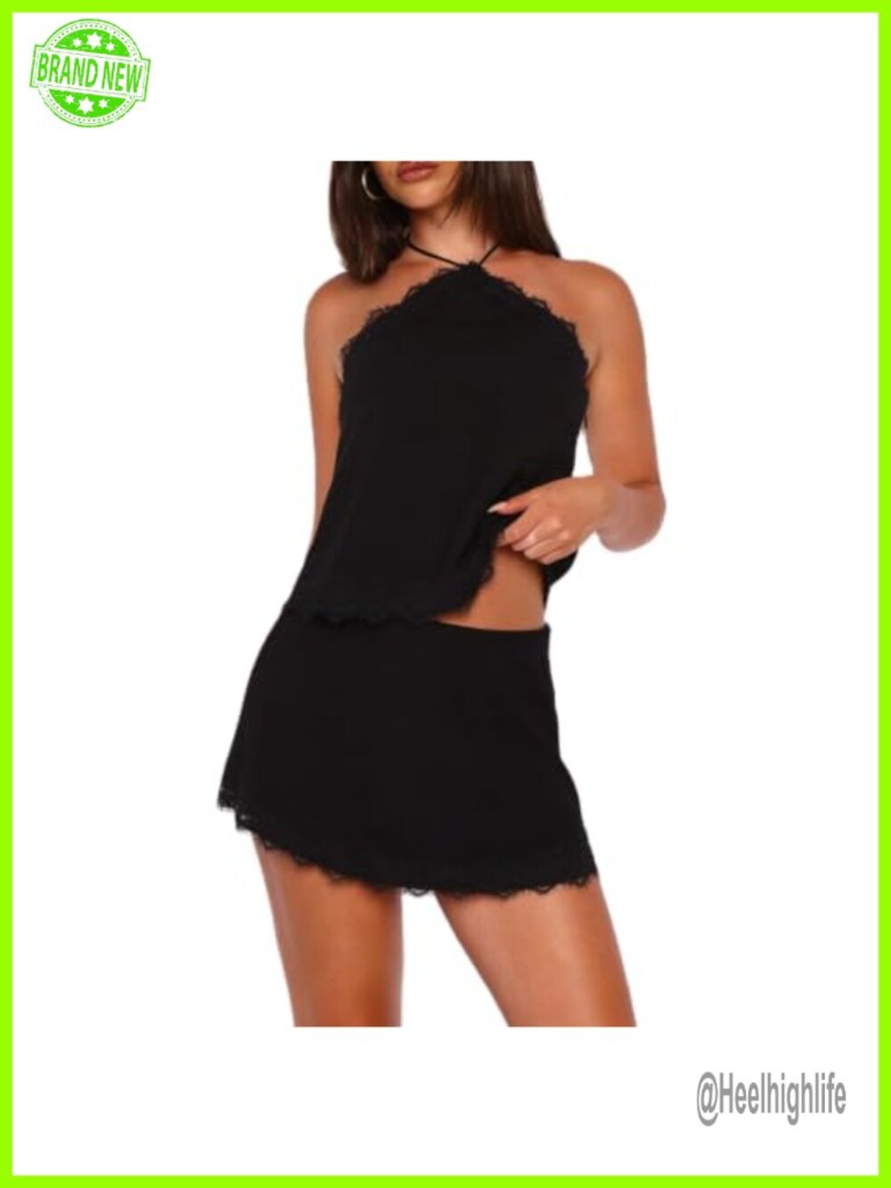 Satin Lace Trim Tank Top & Mini Skirt Set Y2K Party Outfit